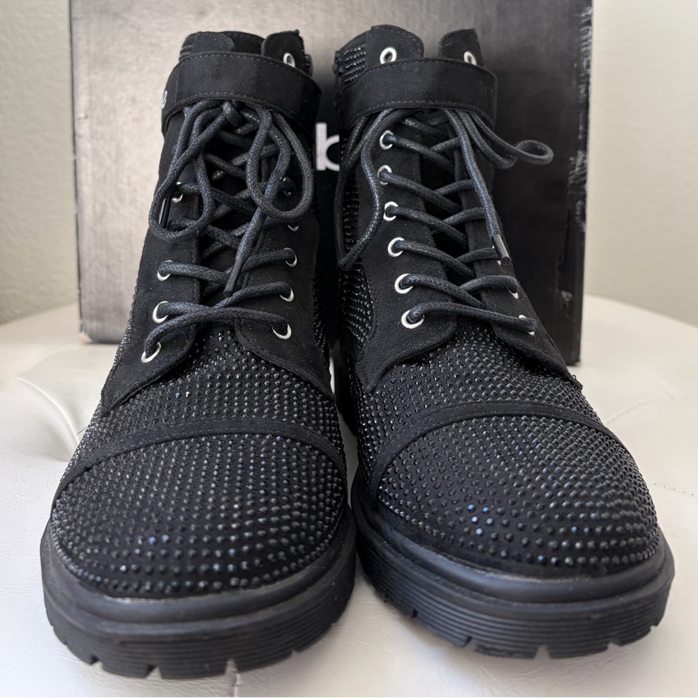 Bebe Dayani-J Crystal Combat Boots in Black - Picture 3 of 5